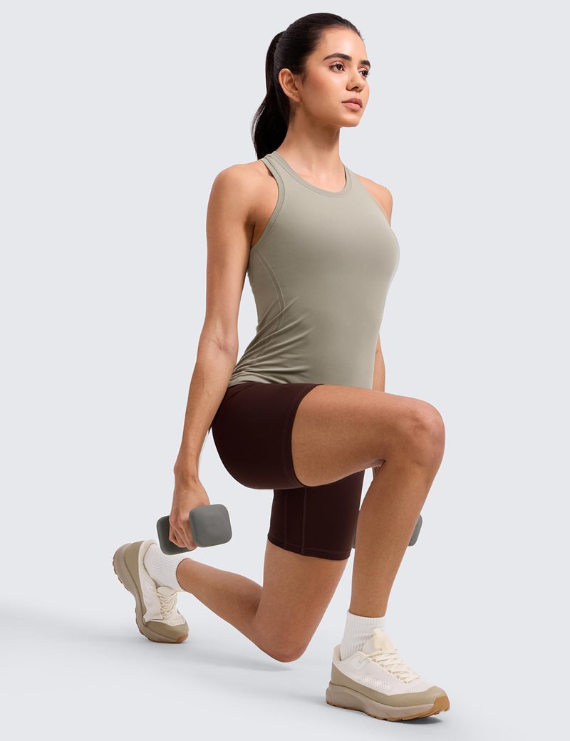 CRZ YOGA Seamless Workout Tank Tops for Women - Athletic Running Gym Sleeveless Shirts Crewneck Racerback Breathable Warm Ash Grey Small