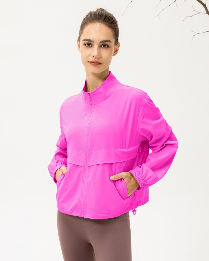 Gacaky Women's Lightweight Athletic Jacket Sun Protection Full Zip Long Sleeve Shirts Workout Track Jackets with Pocket Hiking Outdoor Rose S