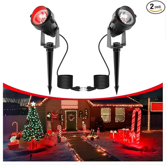 L LOHAS LED Red Spotlight Outdoor, Christmas Red Spot Lights for Yard, Auto On/Off 5W 120V Landscape Lighting for House, Holiday, Trees, Decoration, 450LM IP66 Waterproof, UL Listed, 2 Pack