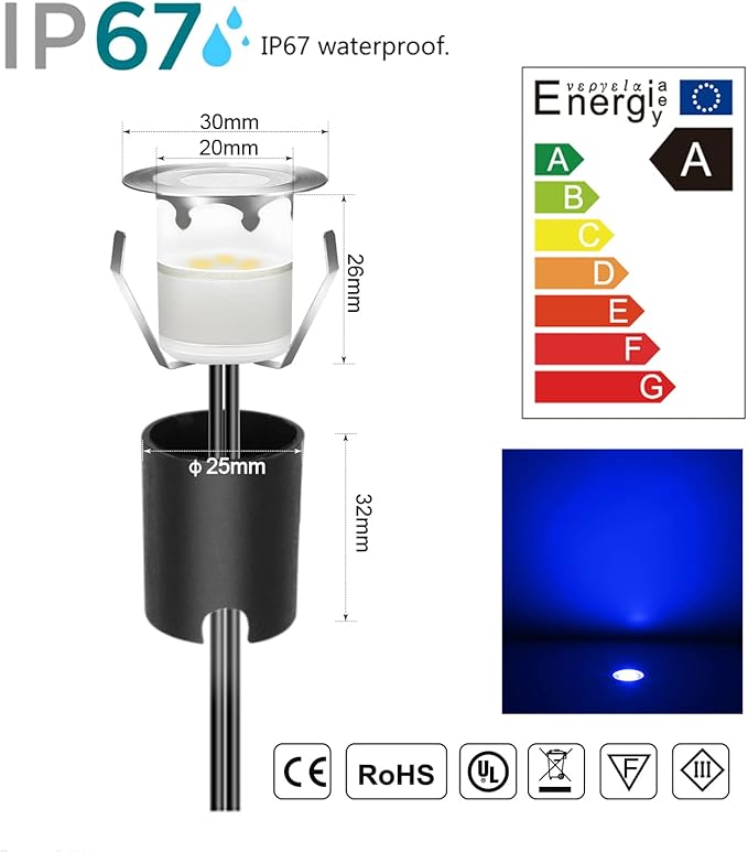 LED Recessed Deck Light Kits with Protecting Shell,LED Outdoor Landscape Lighting IP67 Waterproof,DC 12V Low Voltage for Garden,Yard,Stair,Patio,Kitchen Decoration In Ground (30pack,Blue)
