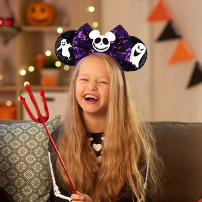 Tarocynn 4 PCS Halloween Mouse Ears Headbands Halloween Sequin Pumpkin Bows Ghost Headbands for Cosplay Party Favors