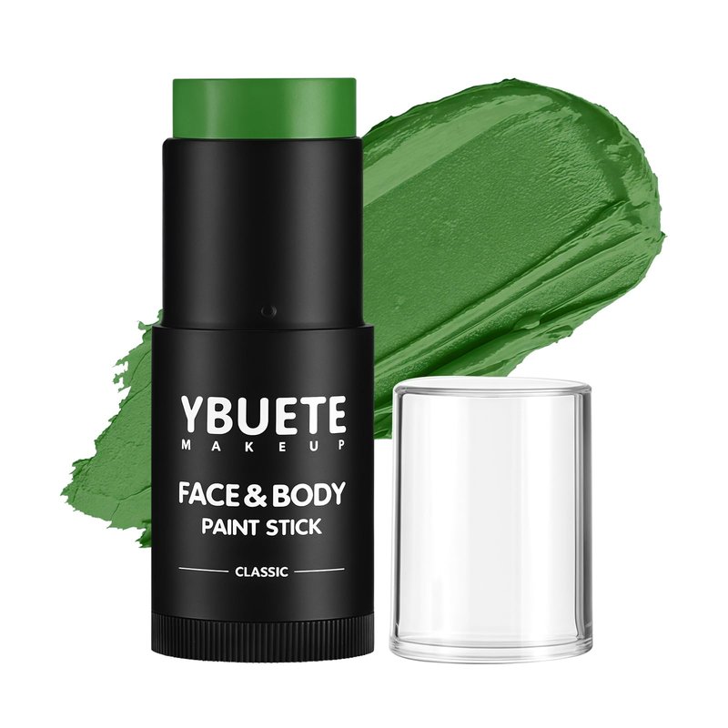 YBUETE Green Face Body Painting Stick, Professional Full-coverage Cream Green Face Paint for St. Patrick's Day Halloween SFX Witch Monster Cosplay Makeup, Washable Body Paint for Adult Carnival
