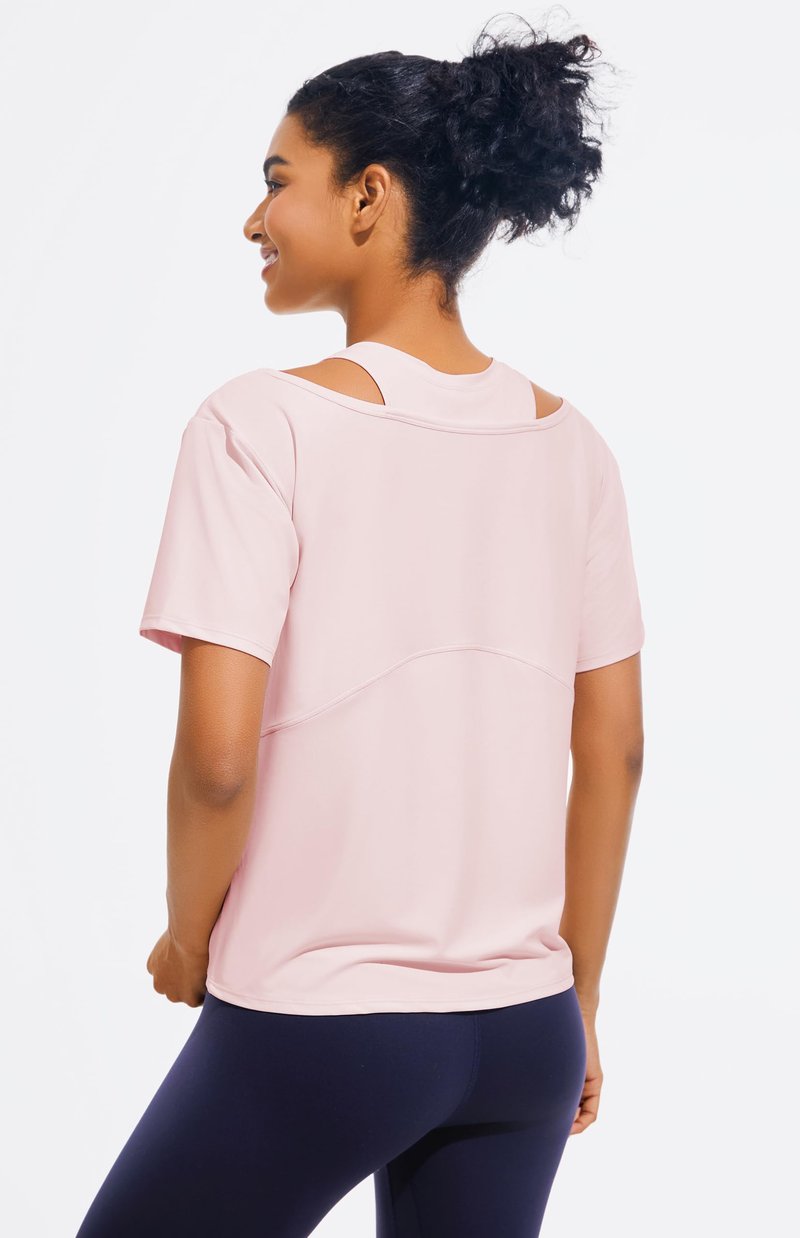 Women's Short Sleeve Workout Shirts Quick Dry Cold Shoulder Loose Fit Gym Yoga Athletic Running Tee Tops Lightweight Breathable