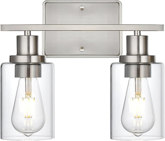 2-Light Bathroom Light Fixtures,Brushed Nickel Vanity Light, Bathroom Lighting Fixtures Over Mirror,Modern Wall Lamp,Wall Lights for Living Room, Bedroom,Hallway