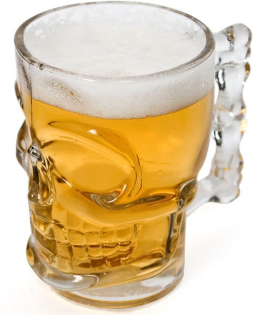 Circleware Skull Face Beer Mug Drinking Glasses with Handle, Set of 2, Heavy Base Funny Entertainment Glassware for Water, Juice and Halloween Decorations Beverage Gifts, 17.6 oz.