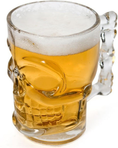 Circleware Skull Face Beer Mug Drinking Glasses with Handle, Set of 2, Heavy Base Funny Entertainment Glassware for Water, Juice and Halloween Decorations Beverage Gifts, 17.6 oz.