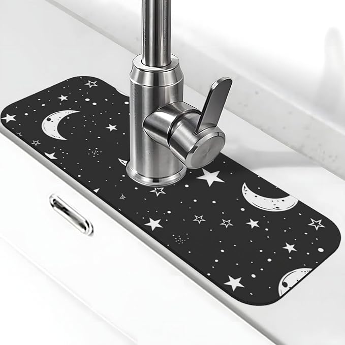Faucet Draining Mat For Kitchen Sink, Moons Stars White Diatom Mud Absorbent