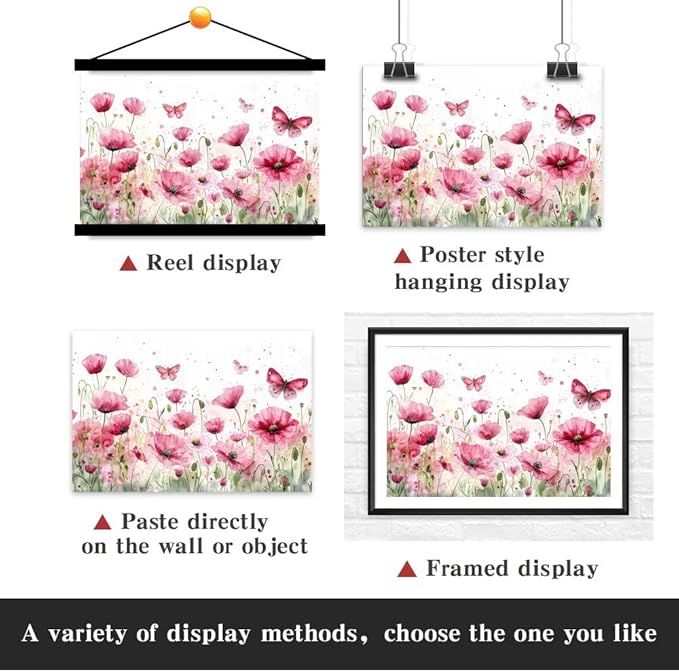 Yesad Poppies Wall Art, Pink Poppy Canvas Wall Art Flower Pictures Floral Poster Prints Farmhouse Wall Décor for Living Room Bedroom Home Decorations (Unframed,36”x24”, Poppy3)