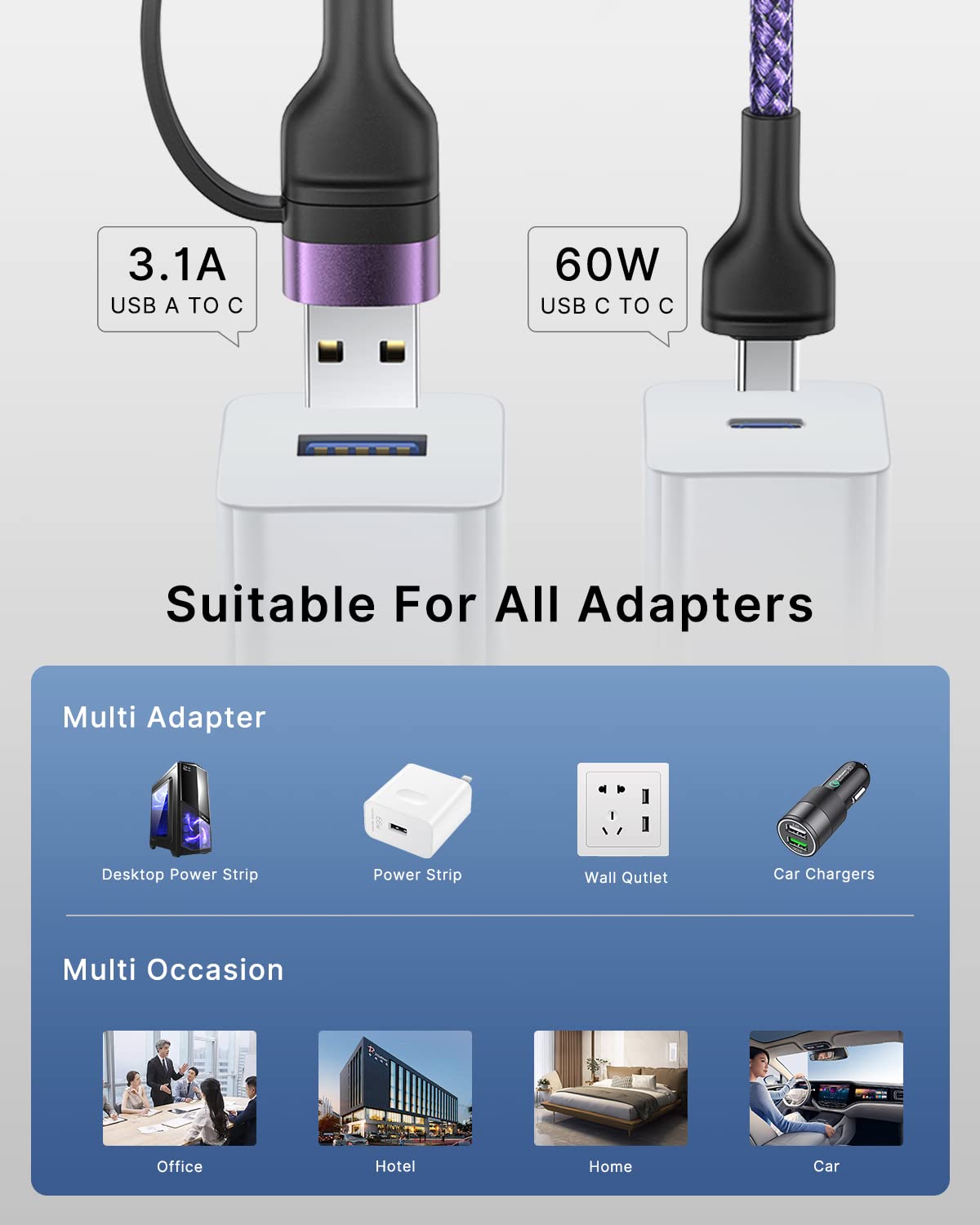 4 in 1 Charging Cable, USB C Lightning Adapter USB C to USB C 60W PD [Fast Charging & Data Sync] 4 in 1 Multi Charger for iPhone 16 15 14 13 12,MacBook Pro 2023 iPad mini 6/Pro,Samsung Galaxy S22 S21