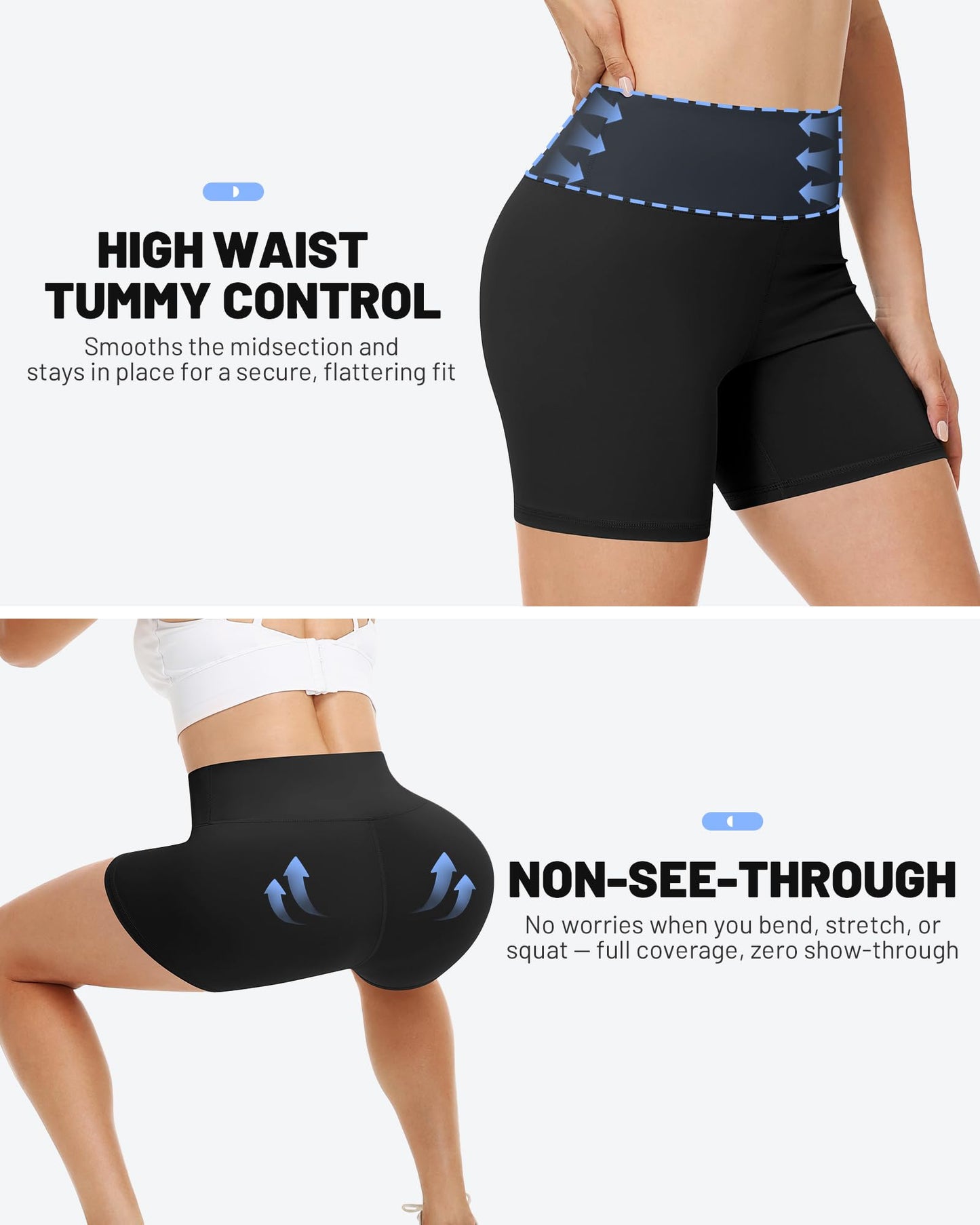 Runhit Spandex Shorts Women Biker Workout Gym Yoga Athletic Running Volleyball Booty Tummy Control High Waisted Soft Compression No See Through 5" M Black