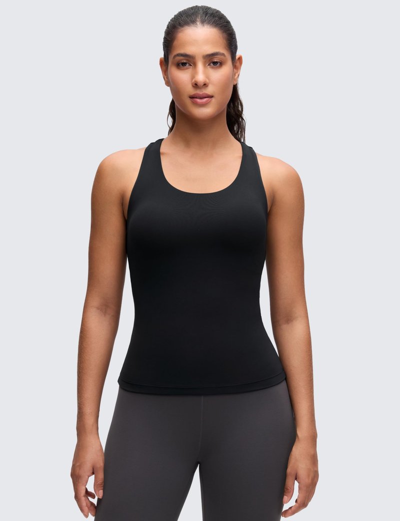CRZ YOGA Butterluxe Workout Tank Tops for Women Built in Bras Padded - Racerback Athletic Spandex Yoga Camisole Black X-Large
