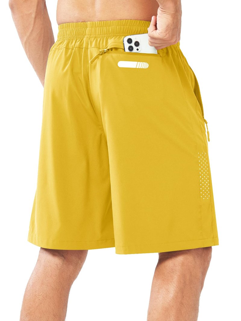 NORTHYARD Men's Athletic Running Shorts Gym Workout 7"/9"/5" Quick Dry Lightweight Sports Basketball Tennis 3 Zipper Pockets YELLOW-9inch S