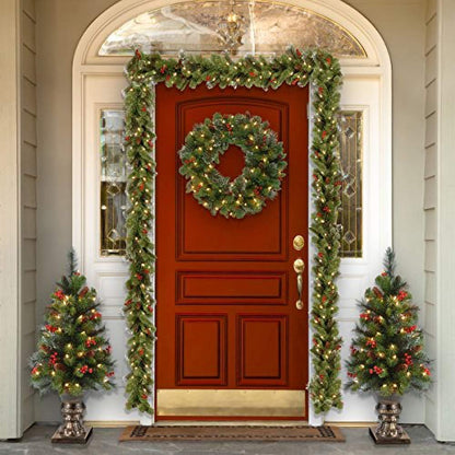 National Tree Company 24 in Pre-Lit Crestwood Spruce Artificial Christmas Wreath, Christmas Decoration with Glitter, Pinecones, Red Berries, 50 Clear Lights, 160 Tips, Green