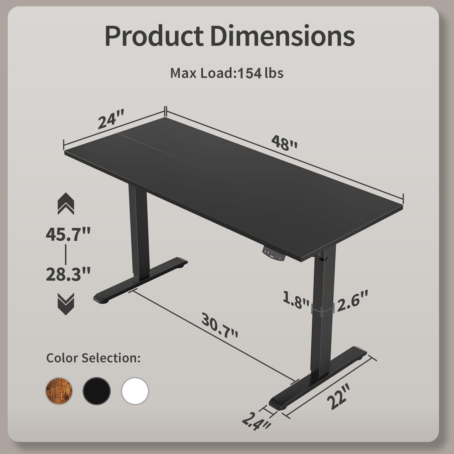 Agilestic Electric Standing Desk, 48 x 24 Inches Height Adjustable Desk, Sit Stand up for Work Office Home, Ergonomic Rising Gaming Computer Table with Memory Preset, Black