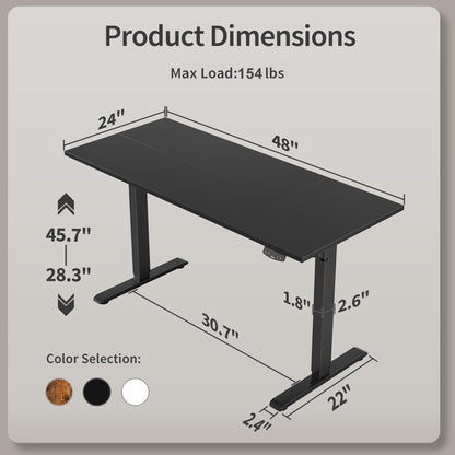Agilestic Electric Standing Desk, 48 x 24 Inches Height Adjustable Desk, Sit Stand up for Work Office Home, Ergonomic Rising Gaming Computer Table with Memory Preset, Black