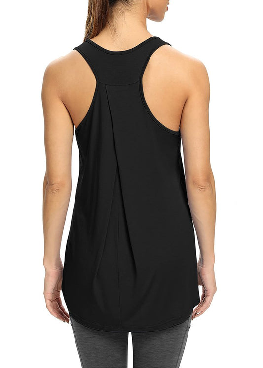 Bestisun Womens Long Tank Tops Running Workout Yoga Clothing Athletic Wear Sports Gym Shirts Black L