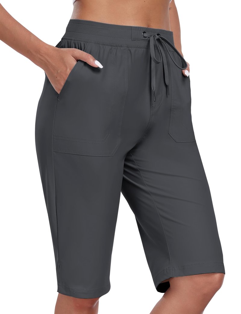 MoFiz Womens 13" Knee Length Hiking Shorts Quick Dry Water Resistant Lightweight Bermuda Shorts with Pockets Dark Gray 2XL