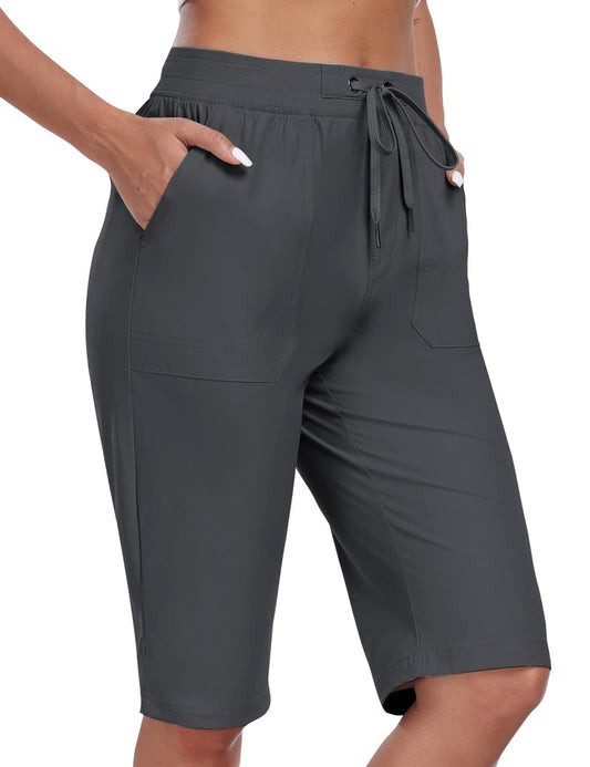 MoFiz Womens 13" Knee Length Hiking Shorts Quick Dry Water Resistant Lightweight Bermuda Shorts with Pockets Dark Gray 2XL