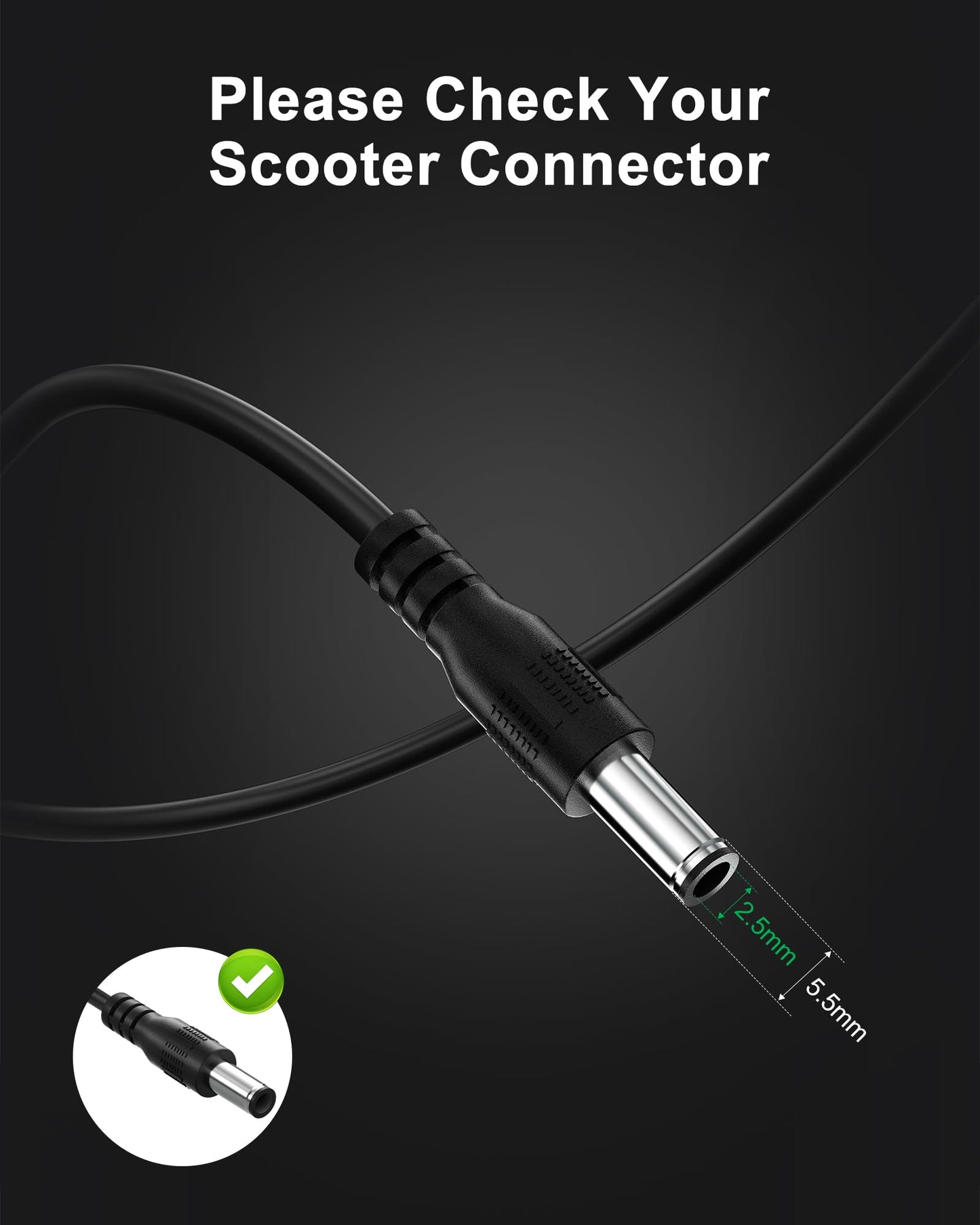 42V 2A for Gotrax Electric Scooter Charger – Compatible with GoTrax GXL V2, Apex, XR Ultra, for Go Trax Electric Scooters with 36V Lithium Battery - Round DC Plug (Not 3-Prong or XLR)