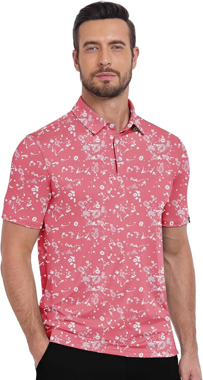 ZITY Select Golf Shirts for Men Short Sleeve UPF 50+ Print Performance Polo Moisture Wicking Funny Golf Collared Shirts
