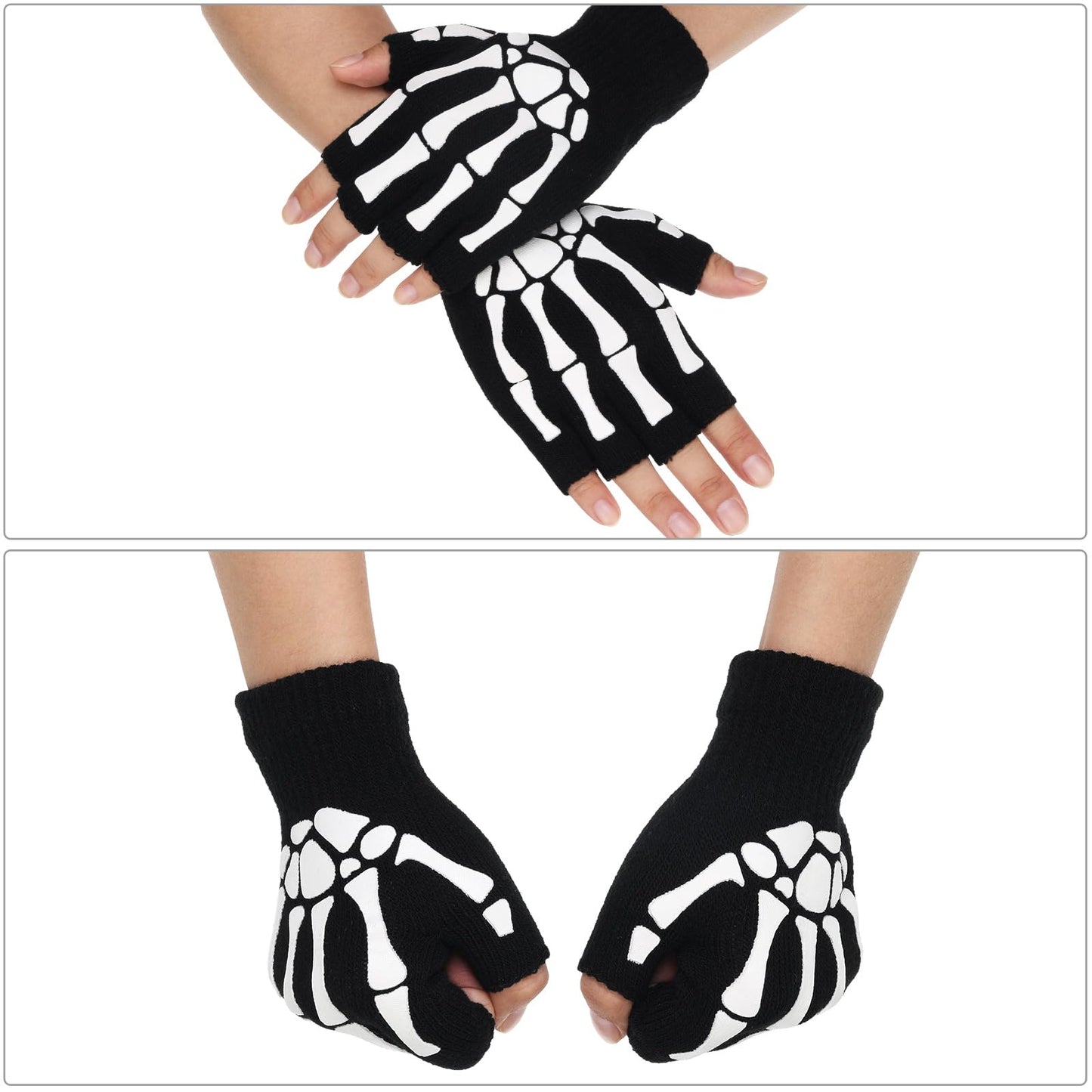 SATINIOR Skeleton Fingerless Gloves for Men Women Halloween Costume Skull Goth Bone Hand Glove Unisex Skeleton Gloves(4 Pairs)
