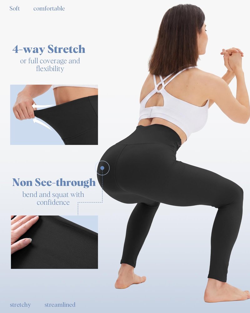 4 Pack Leggings for Women - High Waisted Tummy Control Soft No See-Through Black Yoga Pants for Athletic Workout