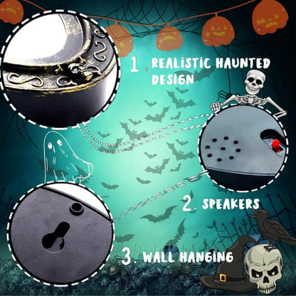 Scary Motion Activated Skull Haunted Mirror with Creepy Sound and Light, Horror Prop for Indoor Halloween Party Decorations