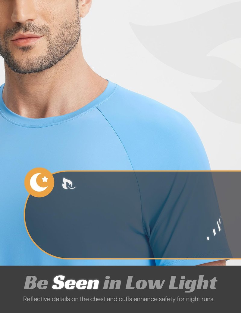 baleaf Ice Cooling Running Shirts for Men Short Sleeve Athletic Workout T-Shirts UPF 50+ Sun Protection Quick Dry Moisture Wicking Tee Blue L