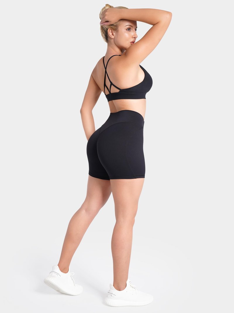 Sunzel No Front Seam Biker Shorts Women 5'' - High Waisted Tummy Control Yoga Shorts, Squat Proof Workout Gym Shorts Black Medium