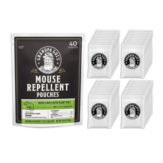 Grandpa Gus's Natural Mouse Repellent Pouches, Cinnamon/Peppermint Oils Repel Mice from Nesting & Freshen Air in Home/Cabin/Boat/Car/Storage/RV/Machinery/Shed, 1.75 Oz (40 Pouches)