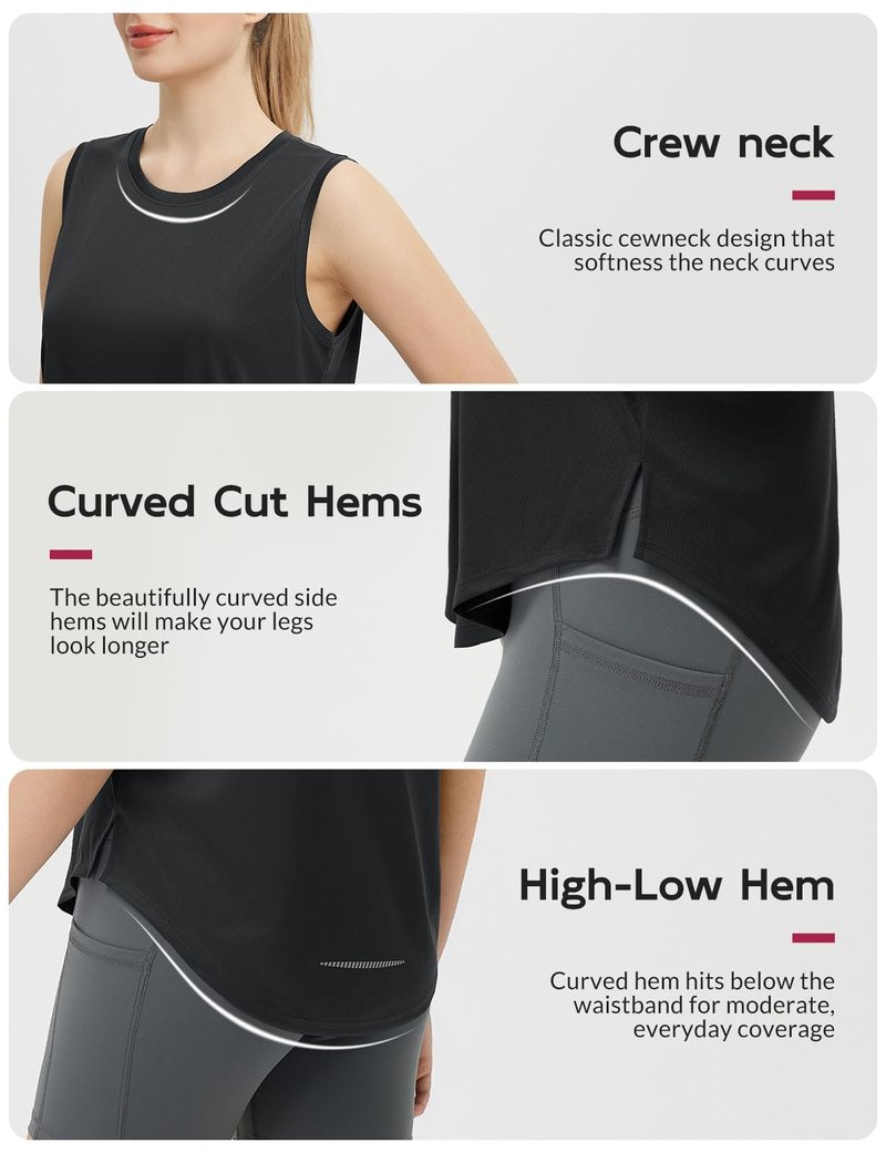 baleaf Women's Sleeveless Workout Tops Athletic Racerback Tank Top High Neck Yoga Running Shirts Loose Fit Gym Tennis Black XL