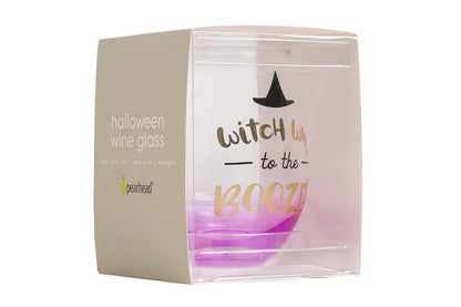 Pearhead Witch Way to the Booze Stemless Wine Glass, Fall and Halloween Home and Kitchen Accessory and Party Favor Idea, 15 oz