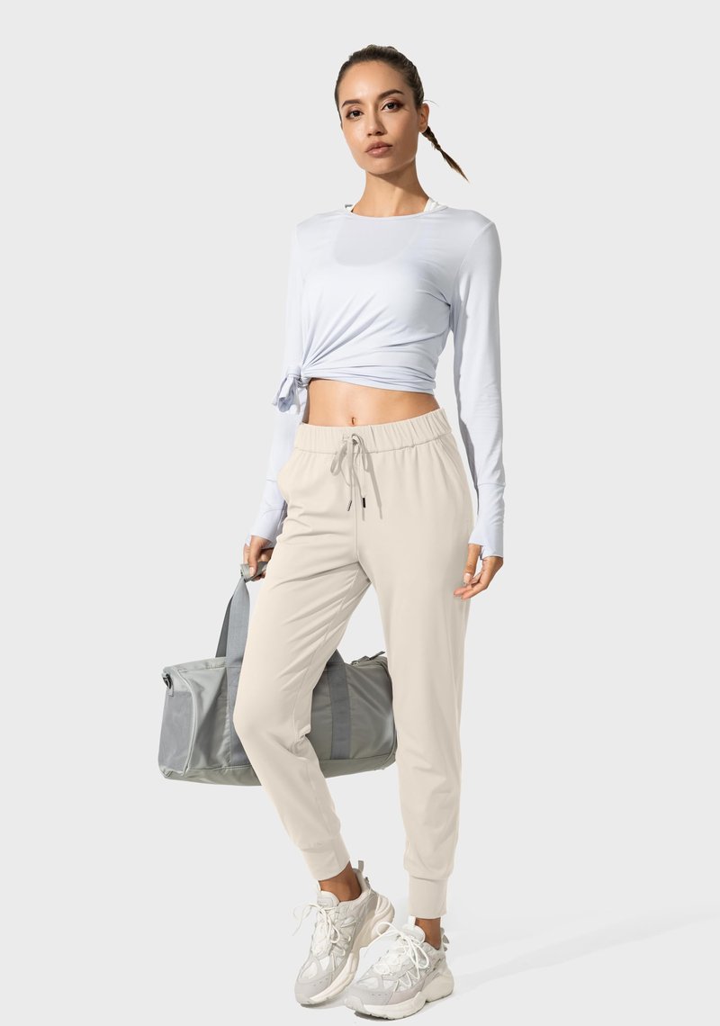 SANTINY Joggers for Women Lightweight Running Drawstring Sweatpants Workout Travel Yoga Athletic Womens Lounge Pants with Pockets(Beige_XL)