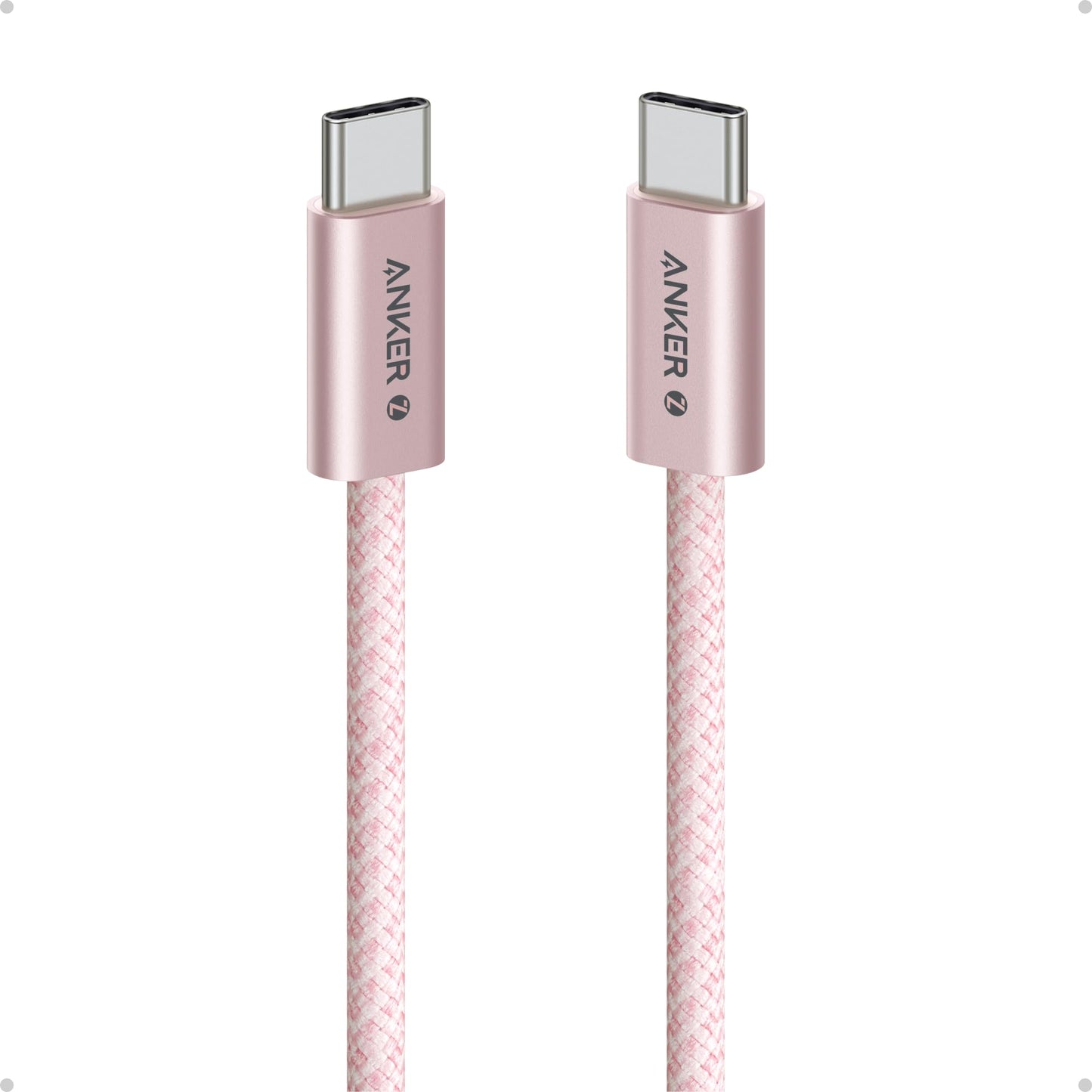 Anker Zolo USB C to USB C Cable, Braided and Dirt-Free Type-C Fast Charging Cable, Slim Connector, for iPhone 17 Series, MacBook (240W) (White, 3.3 FT)
