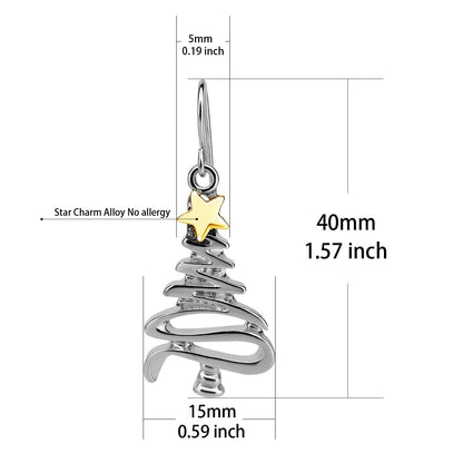 Cute Christmas Tree Piercing Dangle Earrings Golden Silver Two Tone Women Holiday Gift