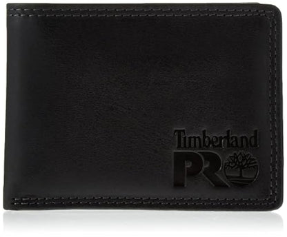Timberland PRO mens Leather Rfid With Removable Flip Pocket Card Carrier Wallet, Black/Brandy, One Size UK
