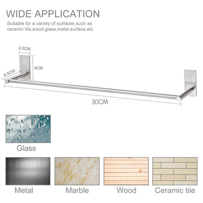 JS Towel Rail Holder 30CM Towel Bar Stainless Steel Adhesive Rails No Drilling Small Shower Tea Towel Rack Shelf for Bathroom Hardware and Kitchen