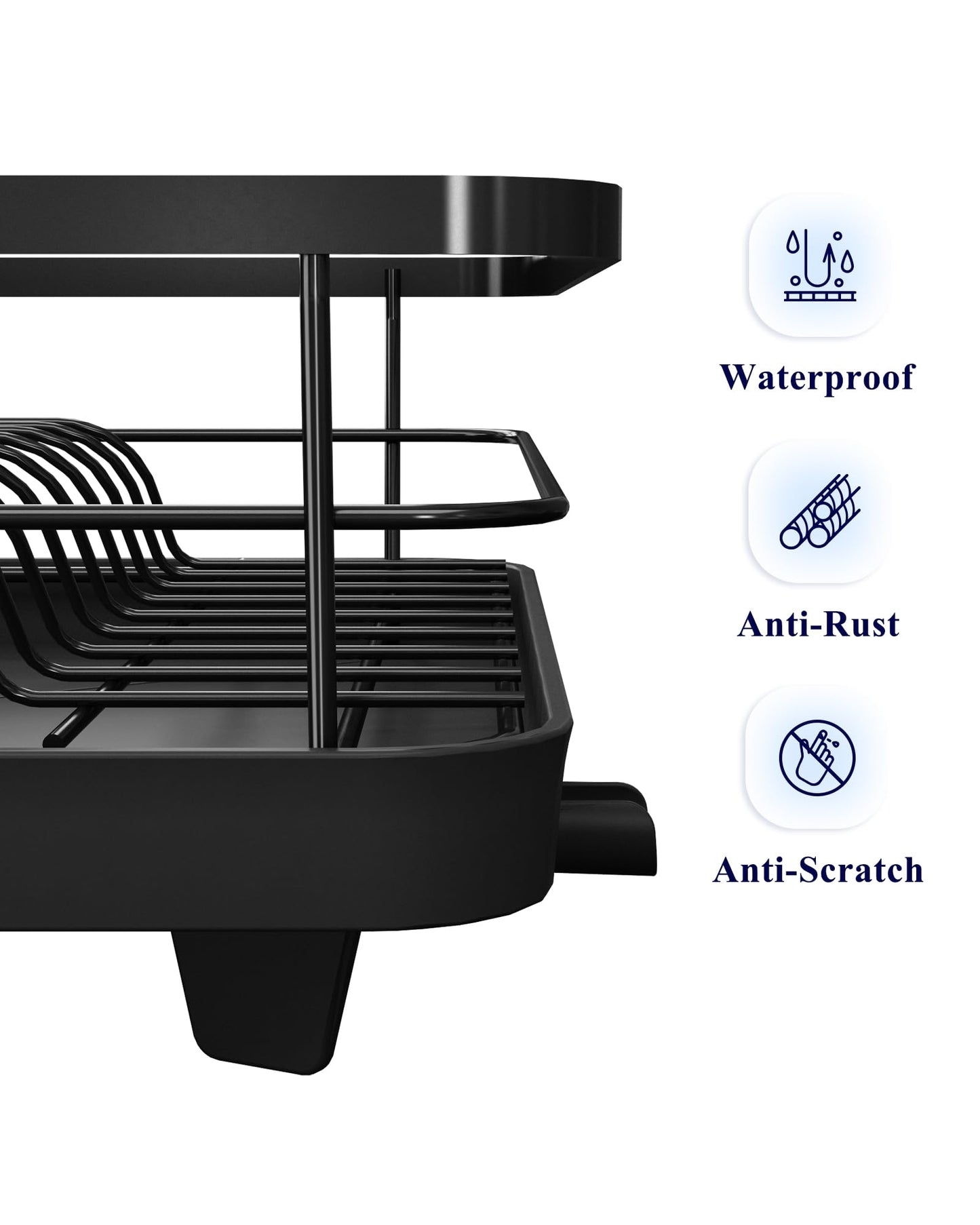 Kitsure Dish Drainer Rack- Space-Saving Dish Drainer, Dish Racks for Kitchen Counter, Stainless Steel Kitchen Drying Rack with a Cutlery Holder, Large, Black