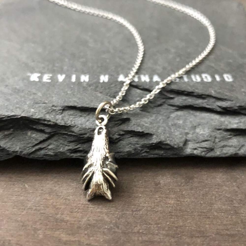 Sterling Silver Petite Hanging Bat Charm Pendant Necklace, 18"