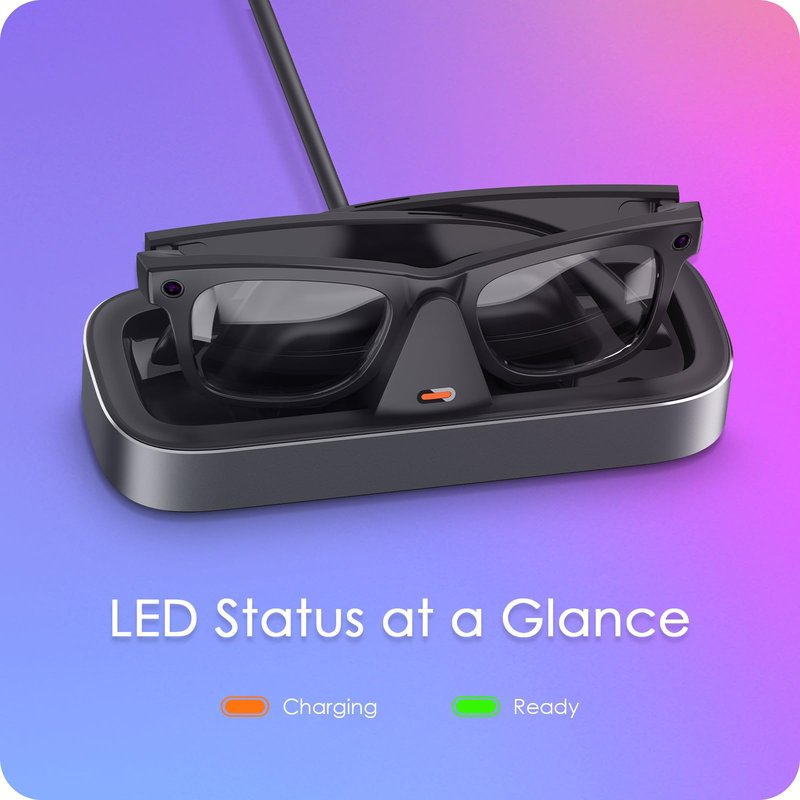 Charging Station for Meta Ray-Ban Glasses - Wayfarer, Skyler, Headliner & Oakley Meta HSTN Charger with LED Indicator (Gray)