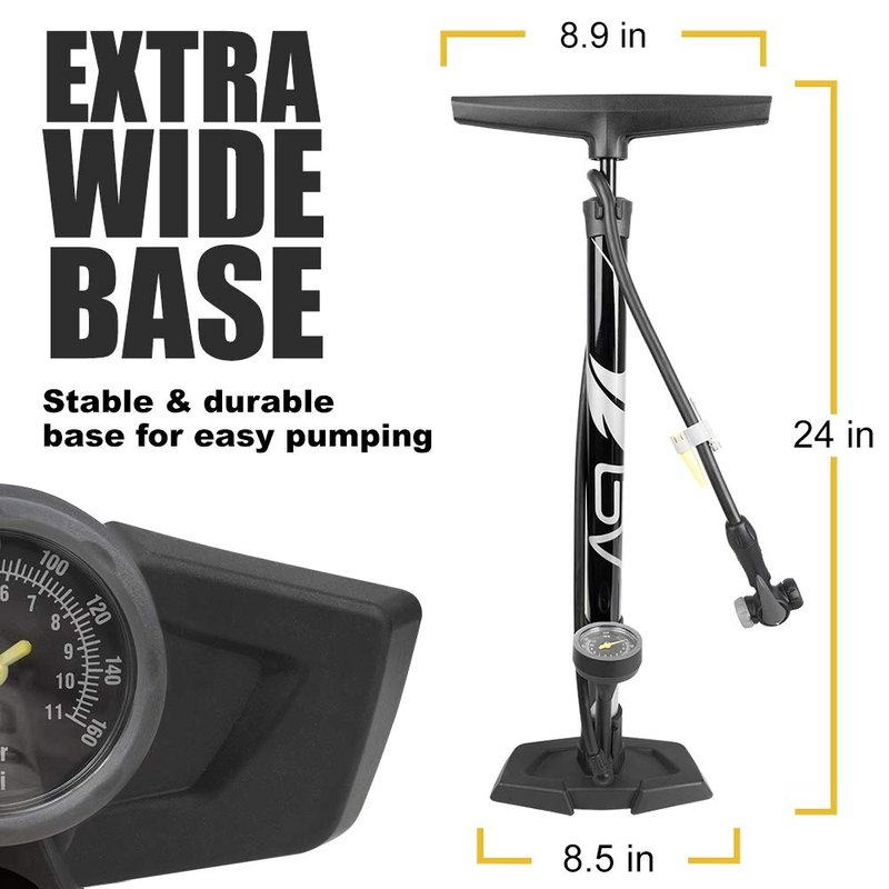 BV Bike Pump Out of Durable Steel - Bicycle Pump 160 PSI high Pressure, Bike Tire Pump 17/24 inch Smart Valve Head, Automatically Reversible Presta & Schrader, Ball Pump