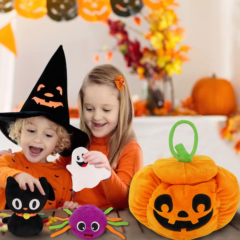 Bunny Chorus My First Halloween Pumpkin Toys Playset, 5ct Halloween Stuffed Pumpkin Plush Cat Spider Ghost Candy Corn for Baby Girls Boys, for Babies