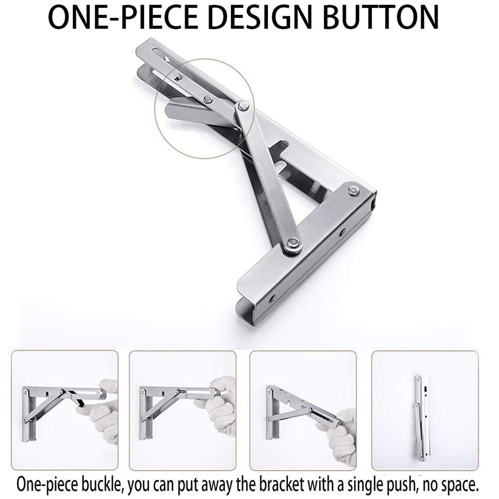 Storystore Folding Shelf Brackets - 10 Inch Heavy Duty Stainless Steel Collapsible Shelf Bracket for Bench Table, Space Saving DIY Bracket, Max Load: 550lb （2 PCS）