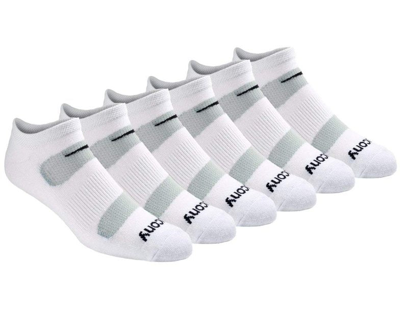Saucony Men's RunDry Mesh Ventilating Comfort Fit Performance No-Show Socks, Available in M-XXL (6, 12, 18, White (6 Pairs), Large