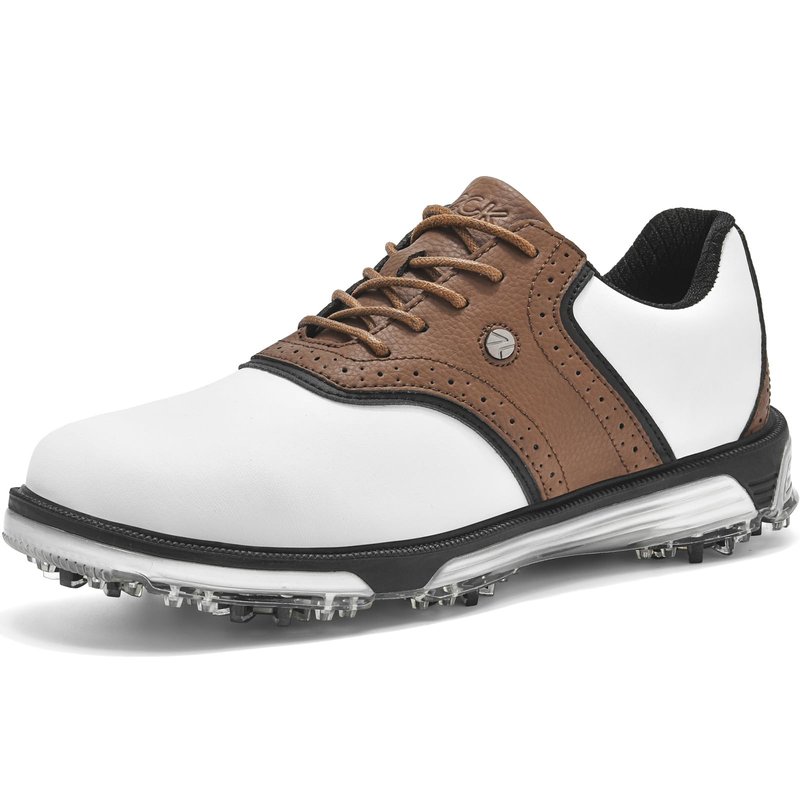 DARIBOM Mens Golf Shoes Traditions Fixed Nailless Sole Waterproof Spikeless Size 13(Brown)