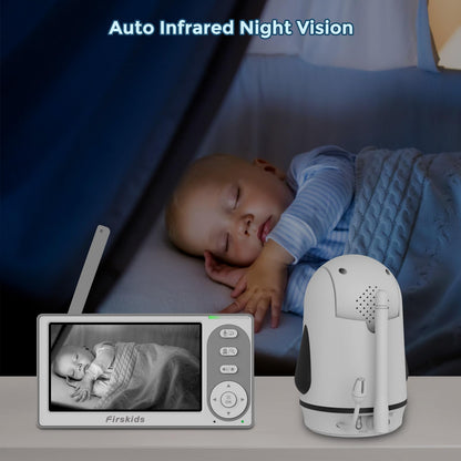 Firskids Baby Monitor - 1000ft Long Range Baby Monitor with Camera and Audio No WiFi, Built in 3500mAh Battery,Auto Night Vision, Temperature, 2-Way Talk, 8 Lullabies, 4.3'' Screen