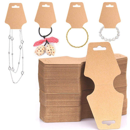 100 PCS Necklace Display Cards Holders Jewelry Bracelets Earrings Keychain Rings Hairbands Craft Projects Brown Kraft Paper Hang Tags Card 4.9 x 2 Inches