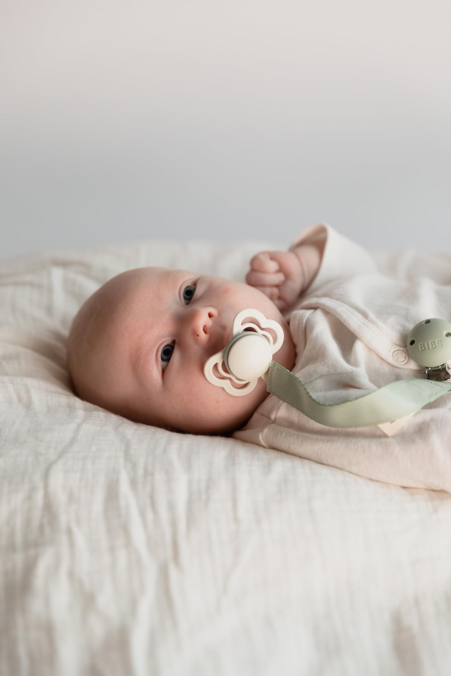 BIBS Supreme Baby Pacifier 2-Pack | Made in Denmark | BPA Free Dummy Soother, Symmetrical Nipple. Natural Rubber Latex, Size 1 (0-6 Months), Ivory / Blush