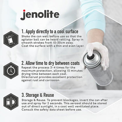 JENOLITE Directorust Spray Paint Satin Finish | BLACK | 400ml | Direct To Rust Spray Paint For Metal | All-In-One Multi Surface Paint for Metal, Wood, Plastic, Ceramic | RAL 9005