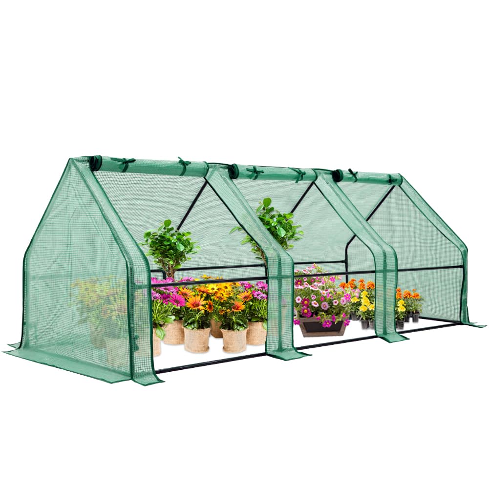 EAGLE PEAK Tunnel Greenhouse Garden Green House with Roll-Up Zipper Doors, Portable 96"x36"x36", Clear/Green PE Cover